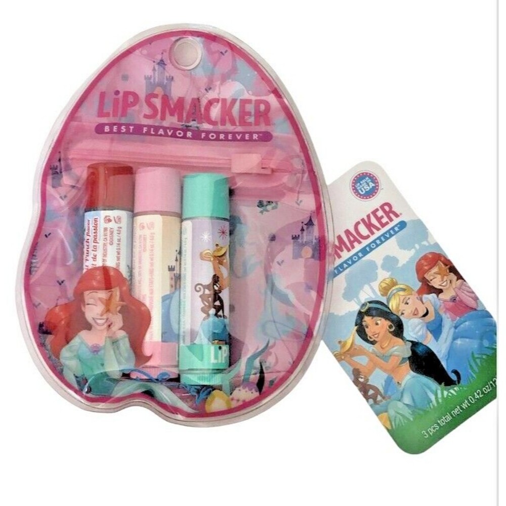 Lip Smacker Disney Princess Ariel Jasmine Lip Balm Set w Pouch 3 Pc Discontinued
